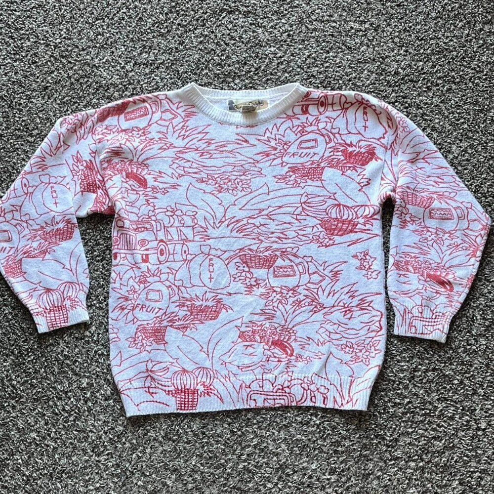 Vintage 90s Diane Von Furstenberg Fruit Themed Sweater Size S Designer Indie Y2K